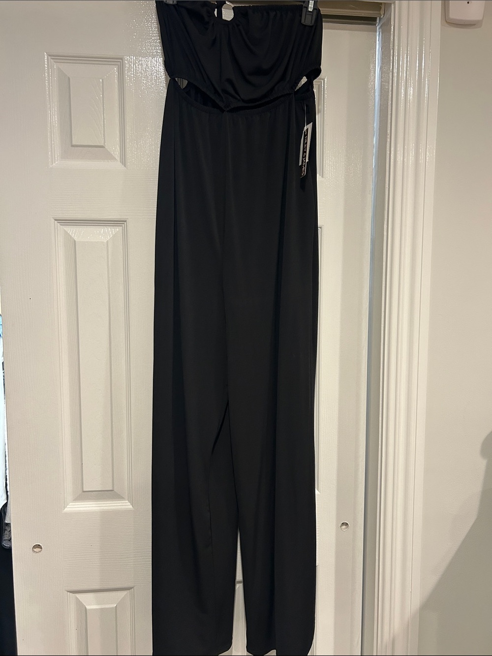 Majestic Black Strapless Wide-Leg Jumpsuit with Waist Cutout